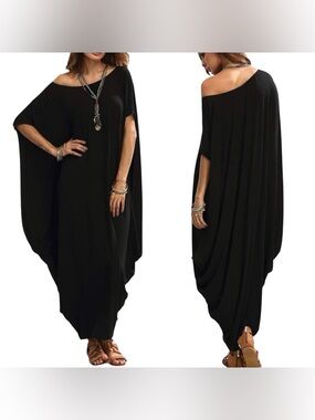 Verdusa Women's Boat Neck Dolman Sleeve Caftan Harem Oversized Maxi Dress - NEW